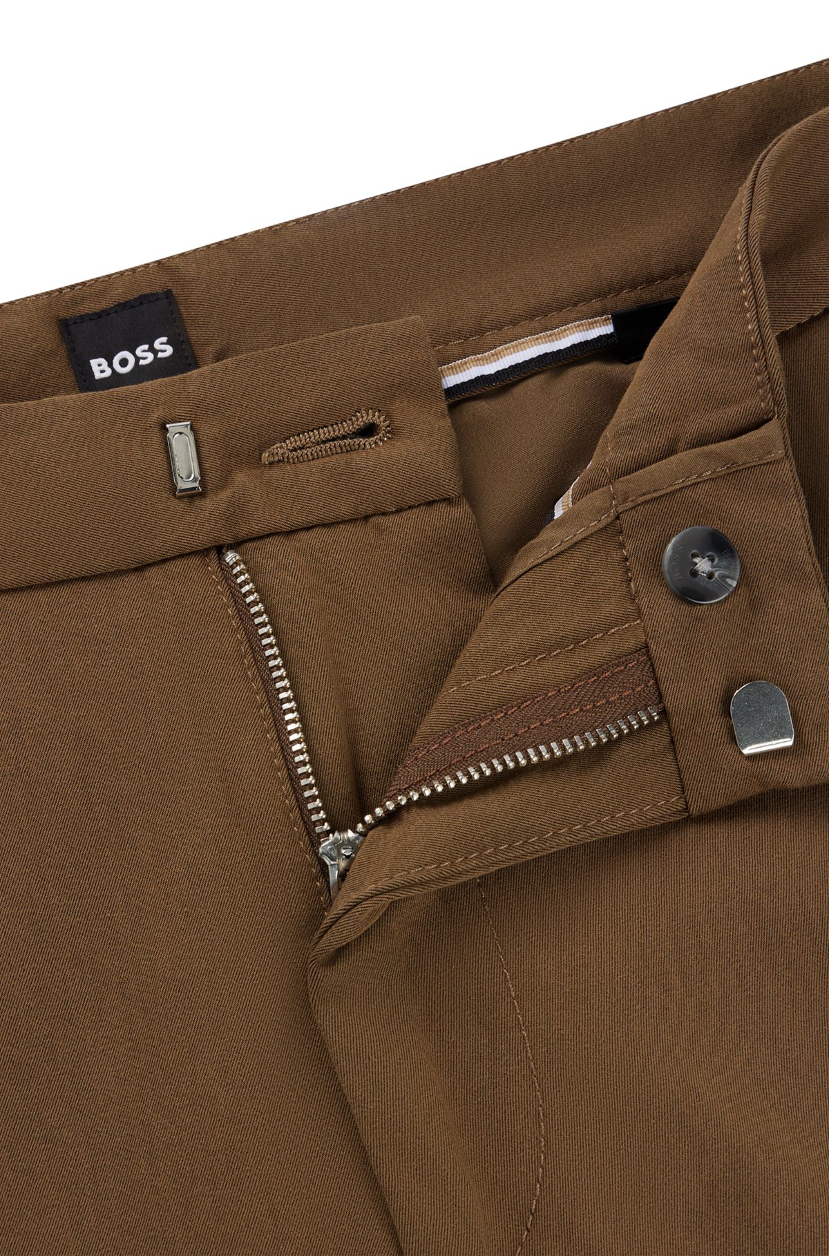 Slim-fit trousers in a cotton blend with stretch, Light Brown
