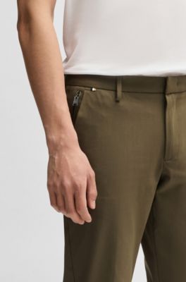 Pantalon Slim en coton stretch m&eacute;lang&eacute;, Kaki