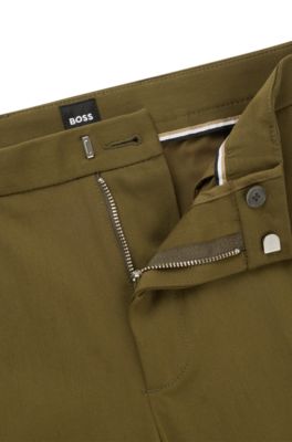 Slim-fit trousers in stretch cotton, Dark Green
