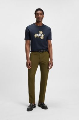 Slim-fit trousers in stretch cotton, Dark Green