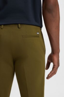 Slim-fit trousers in stretch cotton, Dark Green