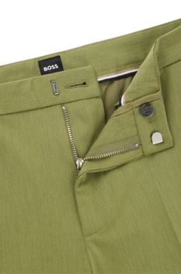 Pantalon Slim en coton stretch m&eacute;lang&eacute;, Vert