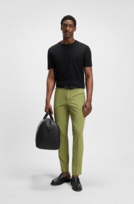 Pantalon Slim en coton stretch m&eacute;lang&eacute;, Vert