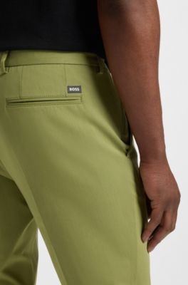 Pantalon Slim en coton stretch m&eacute;lang&eacute;, Vert