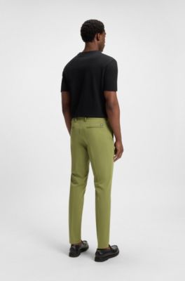 Pantalon Slim en coton stretch m&eacute;lang&eacute;, Vert