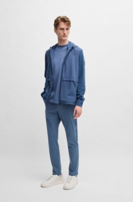 Pantalon Slim en coton stretch m&eacute;lang&eacute;, Bleu