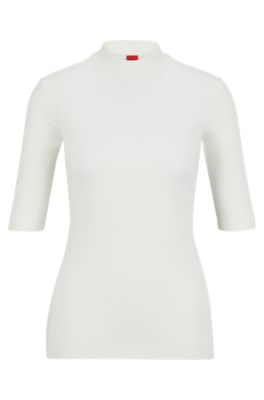 Hugo Ribbed Jersey T-shirt With Mock Neckline In White