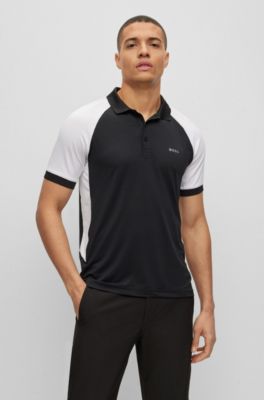 Hugo Boss Performance-stretch Slim-fit Polo Shirt With Color-blocking In Black