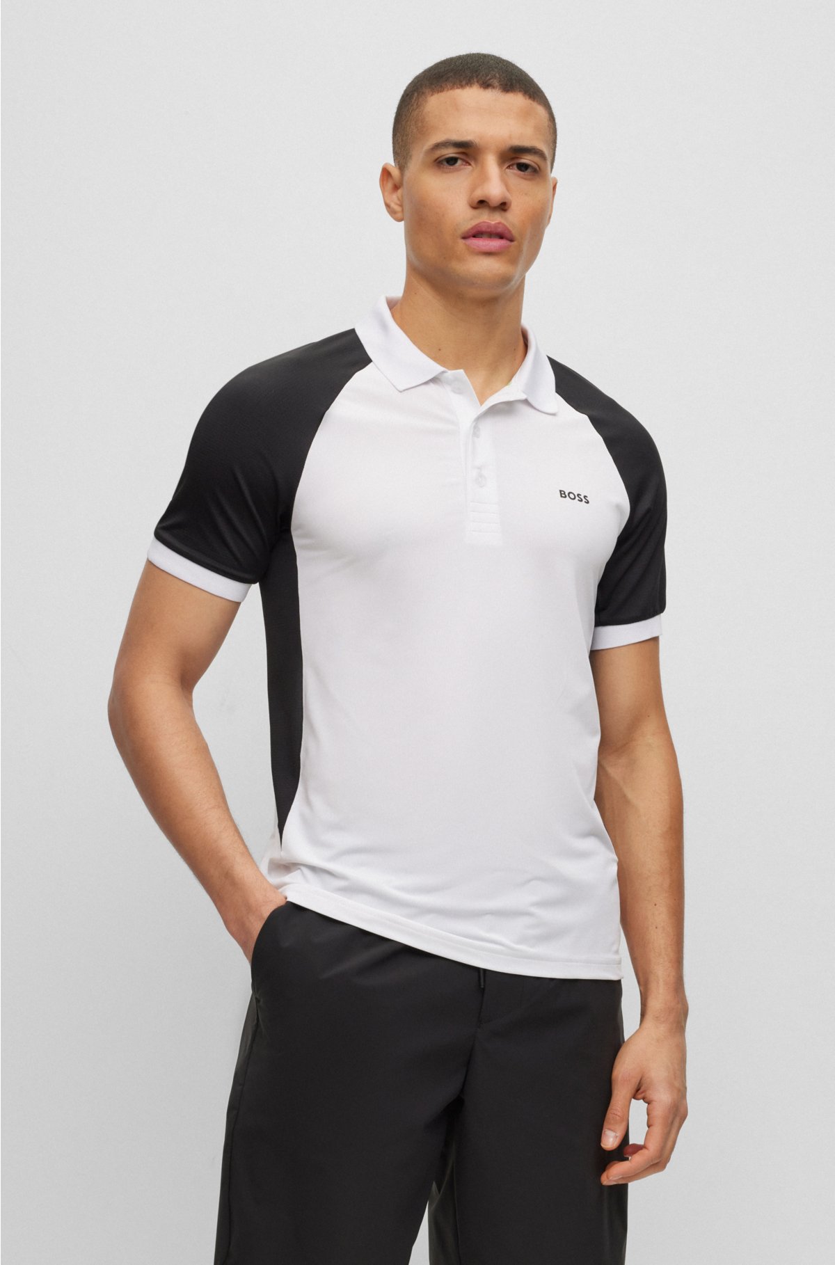 BOSS - Performance-stretch slim-fit polo shirt with color-blocking