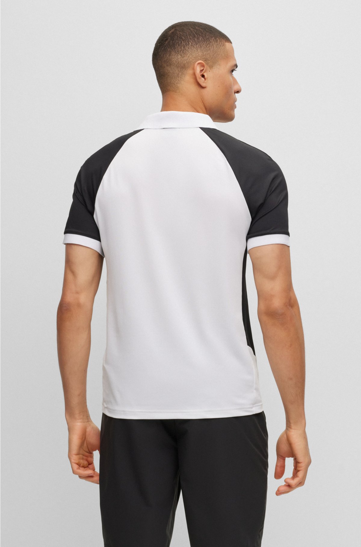 Performance-stretch slim-fit polo shirt with color-blocking, White