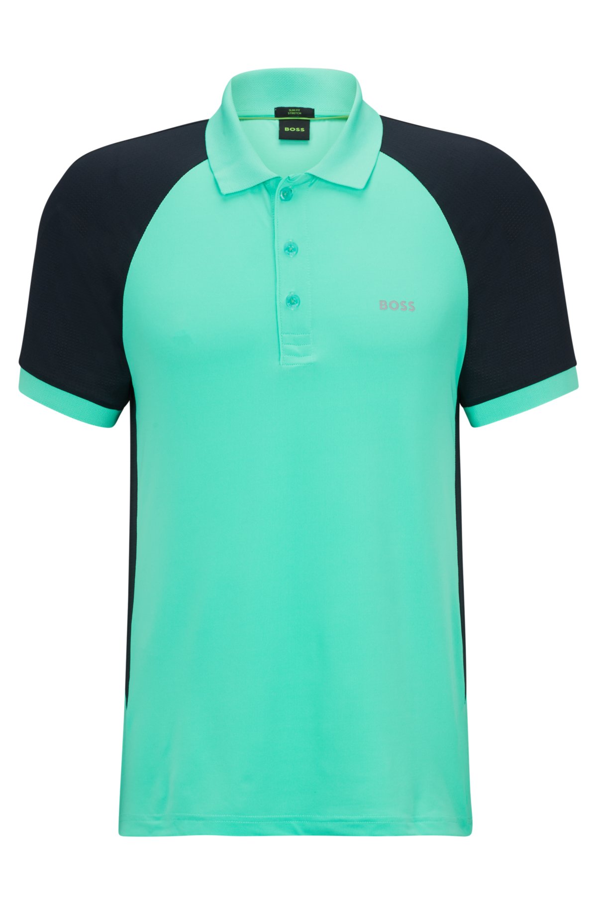Performance-stretch slim-fit polo shirt with color-blocking, Light Green