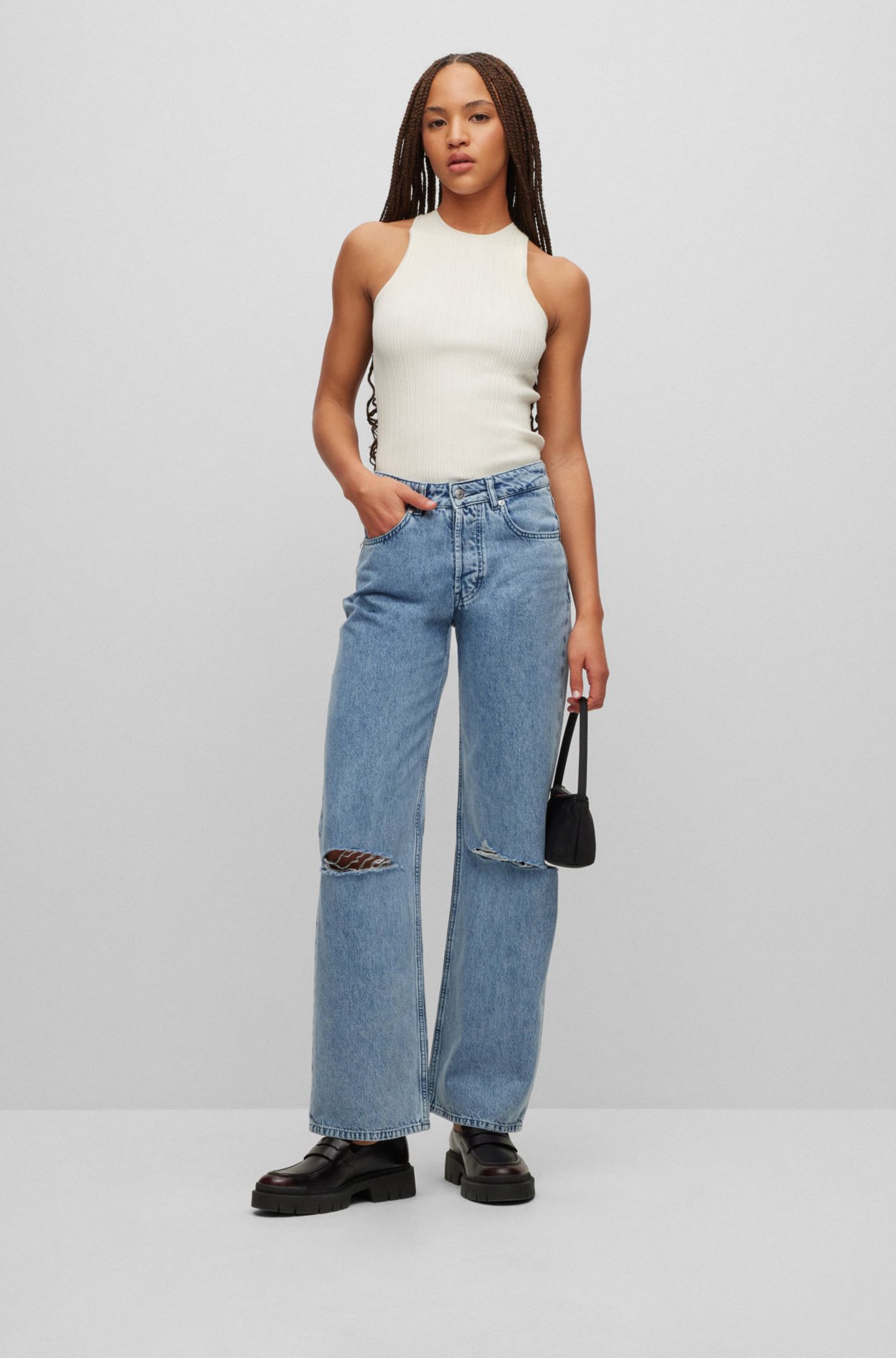 Wide Leg Ripped Jeans for Women - Up to 65% off