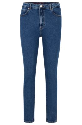 HUGO - Kids' jeggings in blue stretch denim with branded waistband