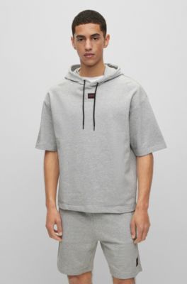 HUGO - Short-sleeved relaxed-fit hoodie in cotton terry