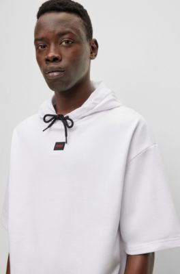 HUGO - Short-sleeved relaxed-fit hoodie in cotton terry