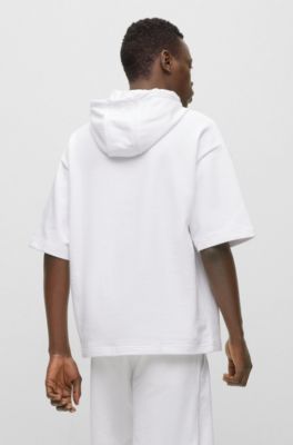 HUGO - Short-sleeved relaxed-fit hoodie in cotton terry