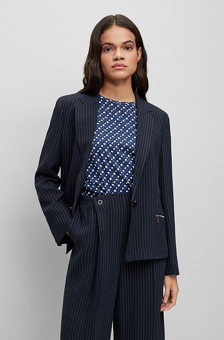 Regular-fit pinstripe jacket with zipped pockets, Patterned