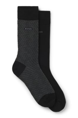 Paquete de dos pares de calcetines de largo normal con detalles de logo, Negro