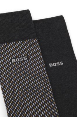 Paquete de dos pares de calcetines de largo normal con detalles de logo, Gris oscuro