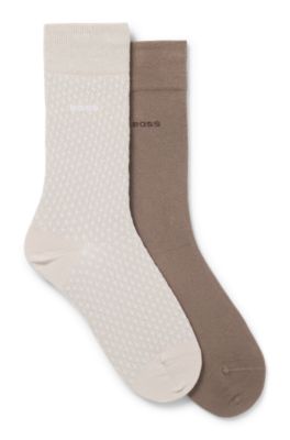 Paquete de dos pares de calcetines de largo normal con detalles de logo, Beige claro