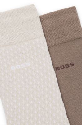 Lot de deux paires de chaussettes mi-mollet &agrave; logos, Beige clair
