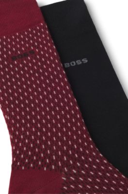 Paquete de dos pares de calcetines de largo normal con detalles de logo, Rojo oscuro