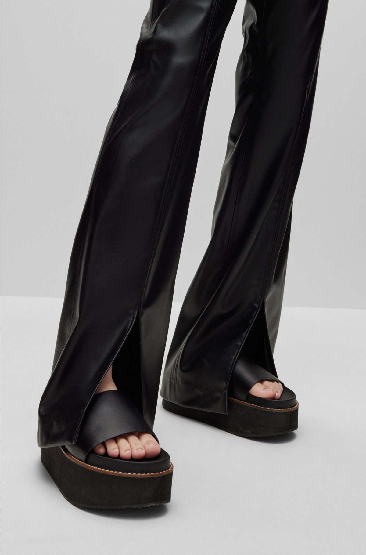 HUGO - Regular-fit high-waisted faux in leather trousers