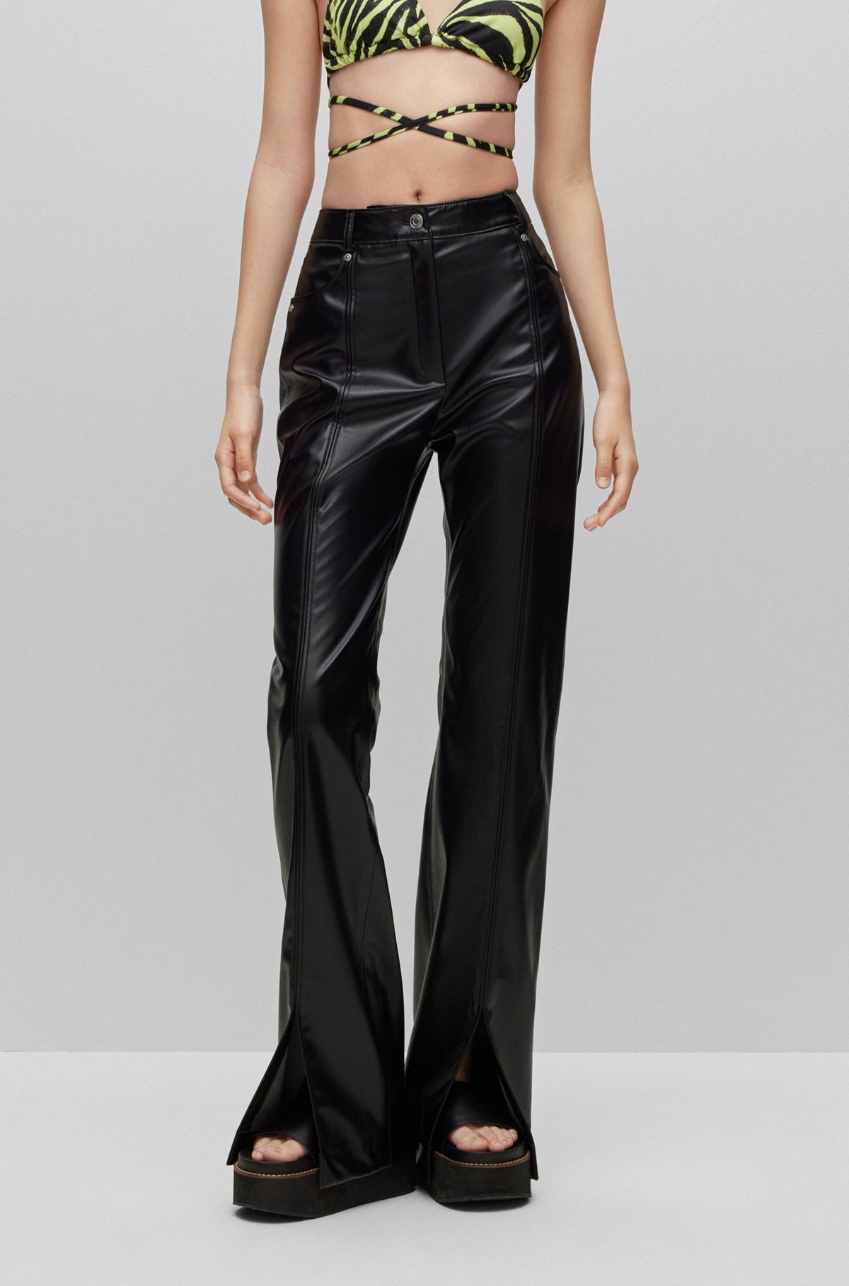 HUGO - Regular-fit high-waisted trousers in faux leather