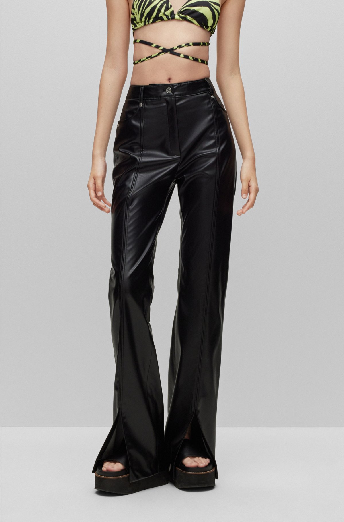 HUGO - Regular-fit leather in high-waisted faux trousers