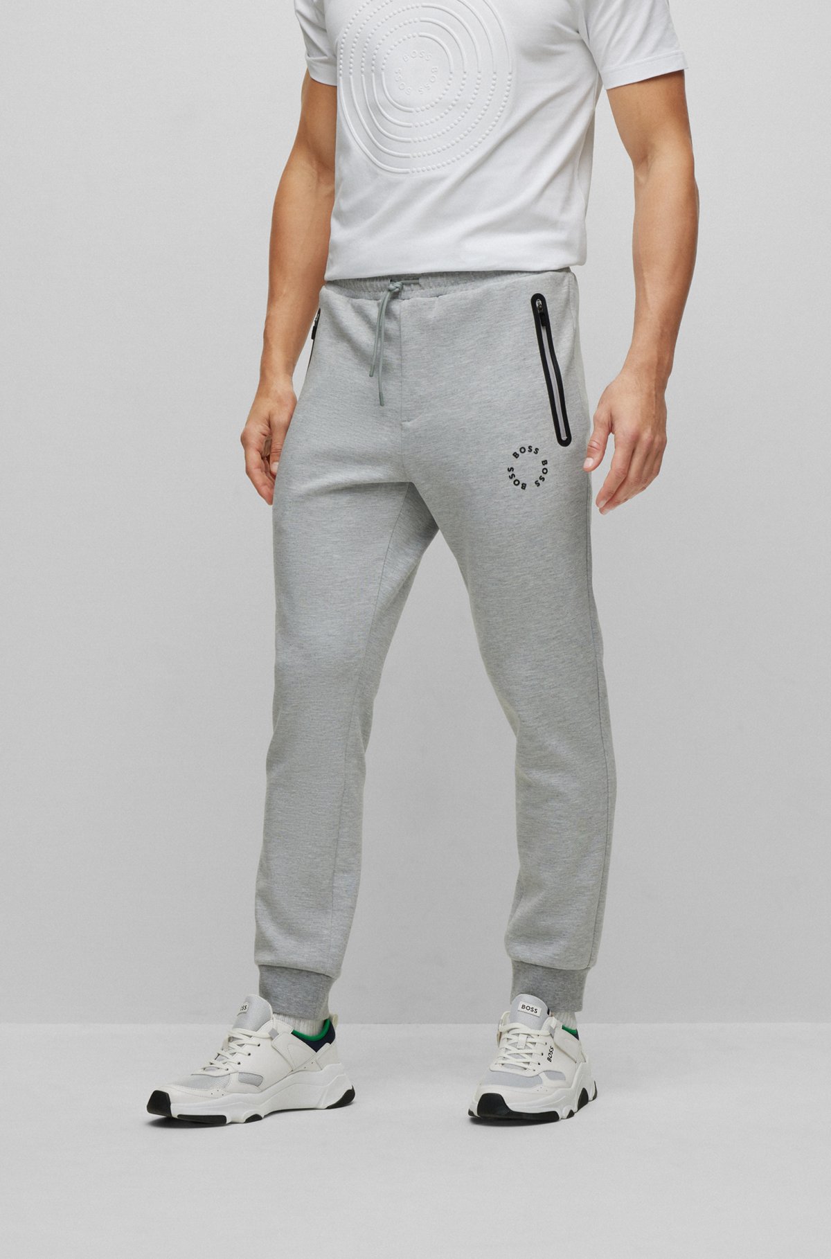 BOSS - Cotton-blend tracksuit bottoms with raised circular branding