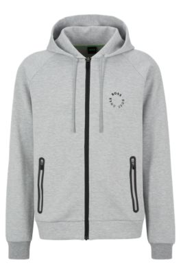 HUGO - Zip-up hoodie with flock-print stacked logos