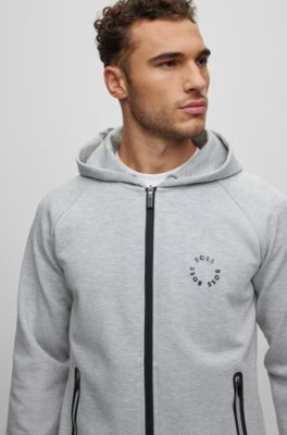 BOSS - Cotton-blend zip-up hoodie with raised logos