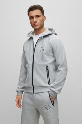 BOSS - Cotton-blend zip-up hoodie with raised logos