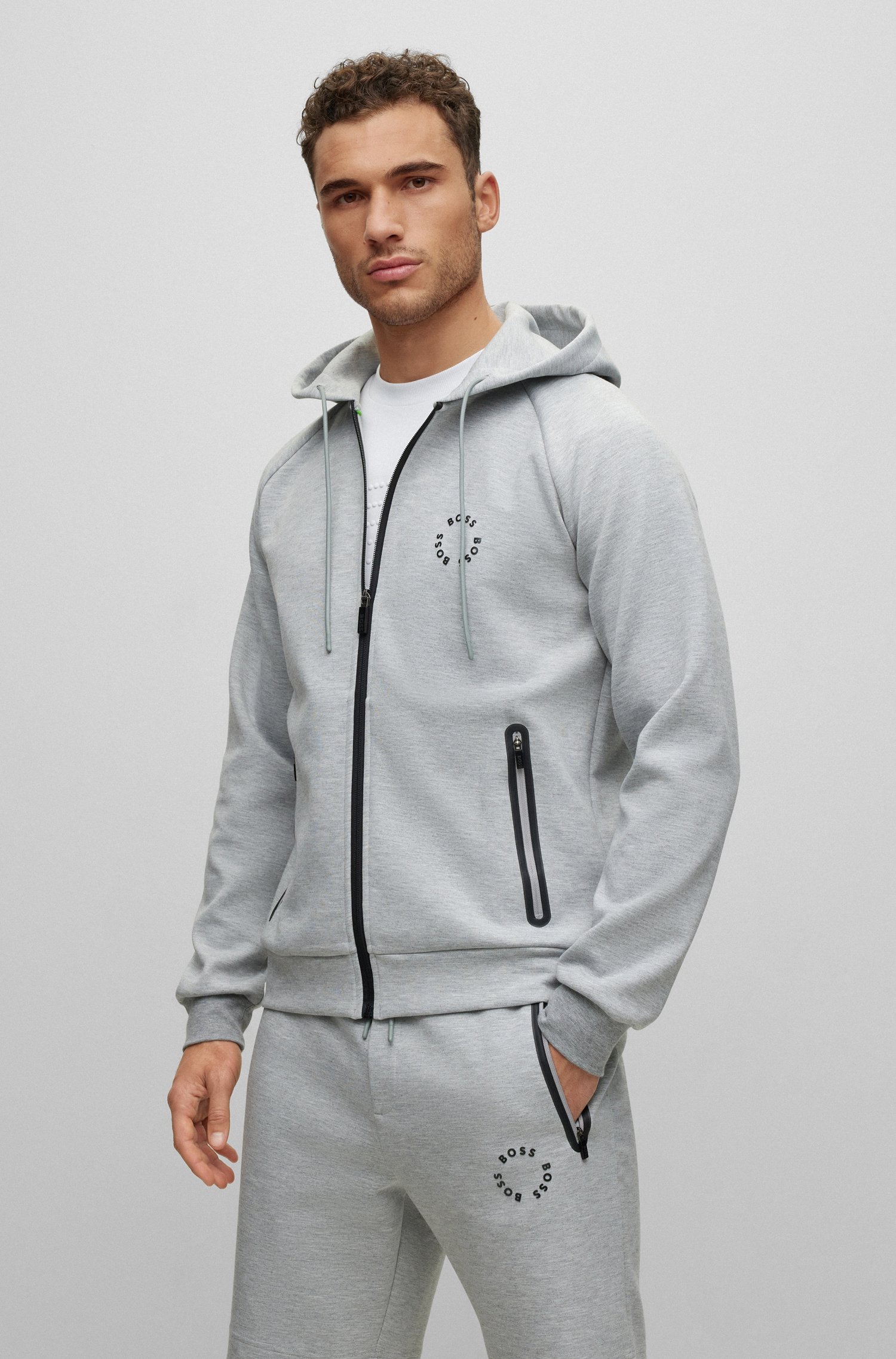Cotton-blend zip-up hoodie with raised logos