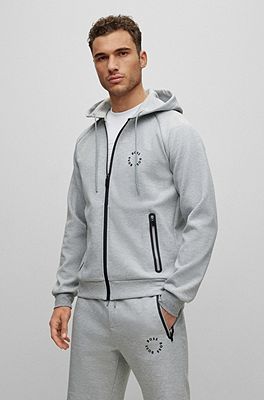 BOSS - Cotton-blend zip-up hoodie with raised logos