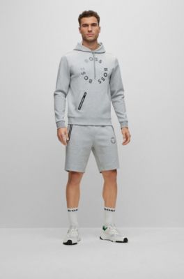 BOSS - Cotton-blend hoodie with circular mesh-effect branding