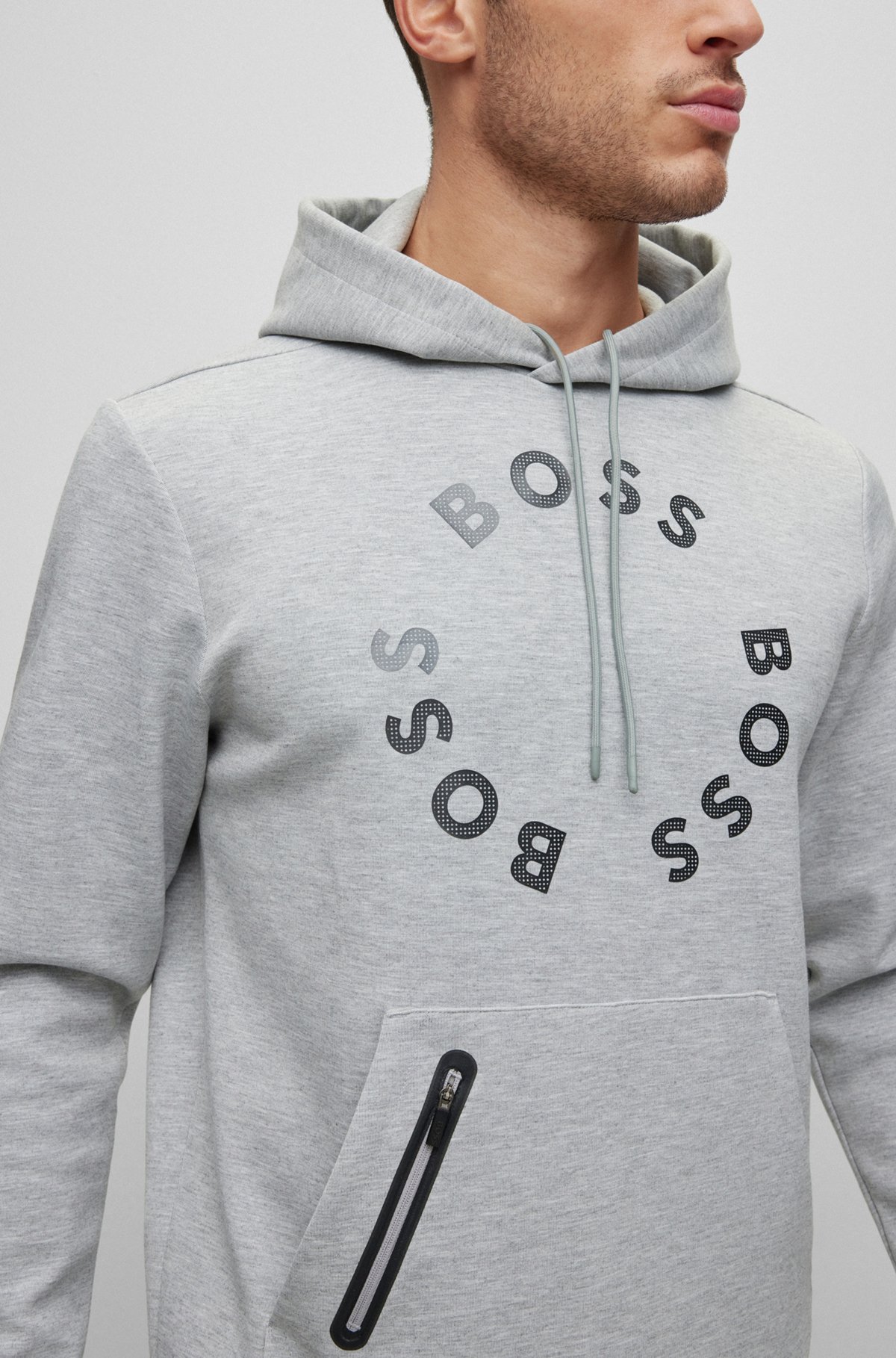 BOSS - Cotton-blend hoodie with circular mesh-effect