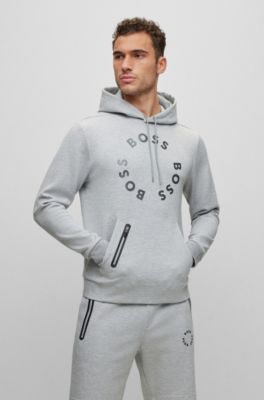 BOSS - Cotton-blend hoodie with circular mesh-effect branding