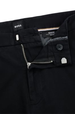 Chinos slim fit en tejido de gabardina de algod&oacute;n el&aacute;stico, Negro