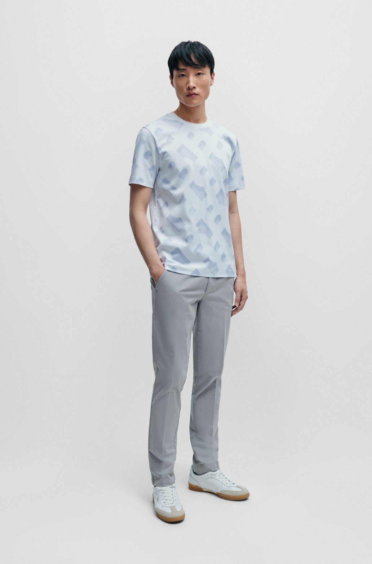 BOSS - Slim-fit chinos in stretch-cotton gabardine - Silver BOSS - Slim-fit chinos in stretch-cotton gabardine - Silver