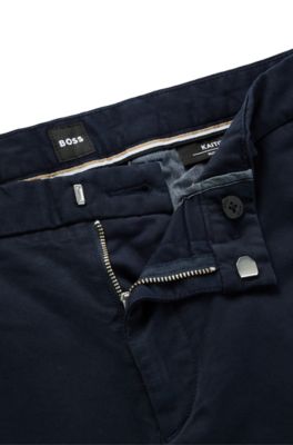 Chinos slim fit en tejido de gabardina de algod&oacute;n el&aacute;stico, Azul oscuro
