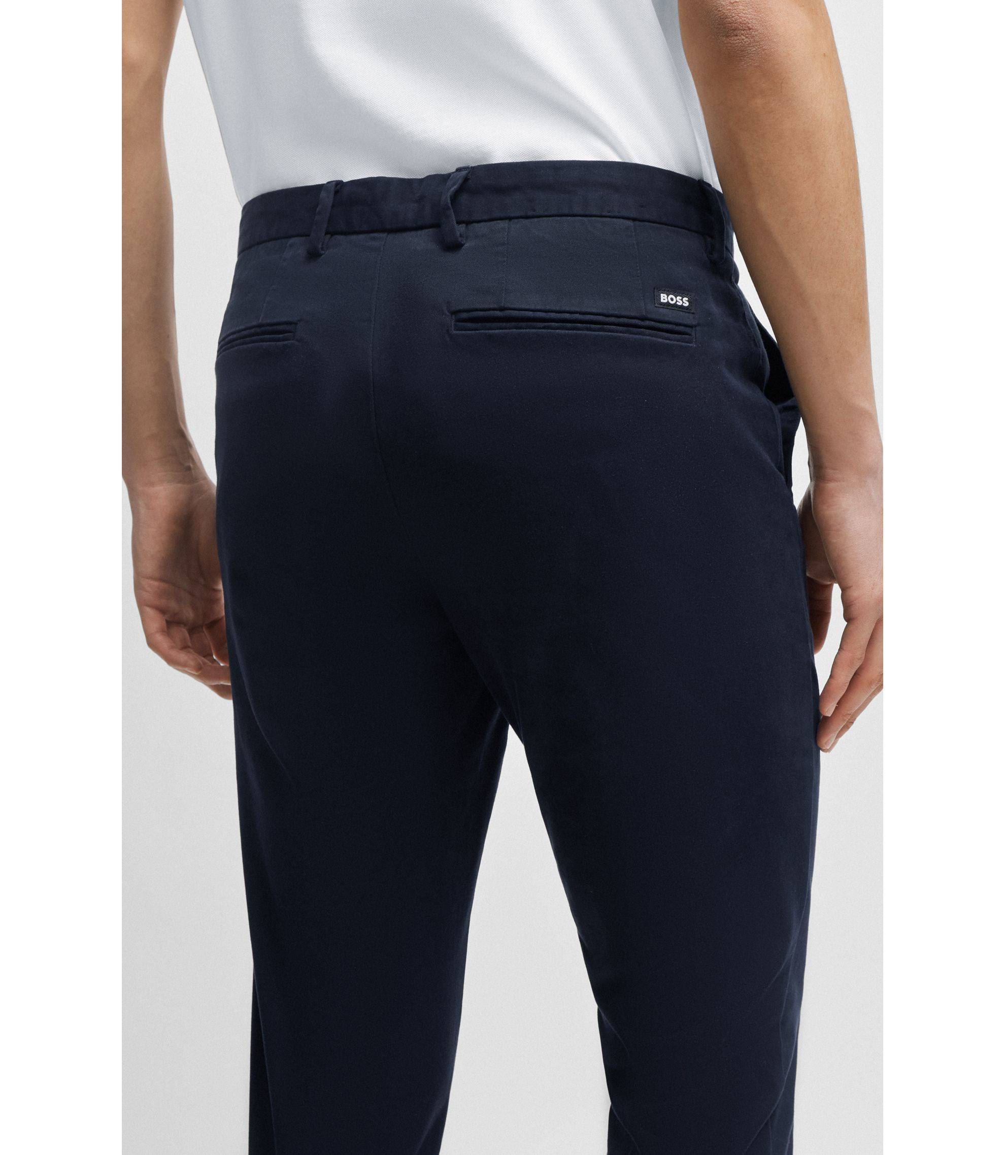 BOSS Slim-fit chinos in stretch-cotton gabardine Dark Blue