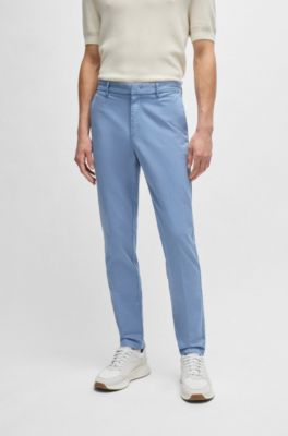 Chinos slim fit en tejido de gabardina de algod&oacute;n el&aacute;stico, Celeste