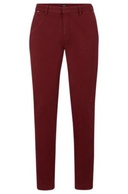 Hugo Boss Slim-fit Chinos In Stretch-cotton Gabardine In Dark Red