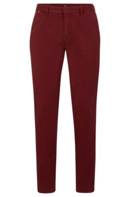 Hugo Boss Slim-fit Chinos In Stretch-cotton Gabardine In Dark Red