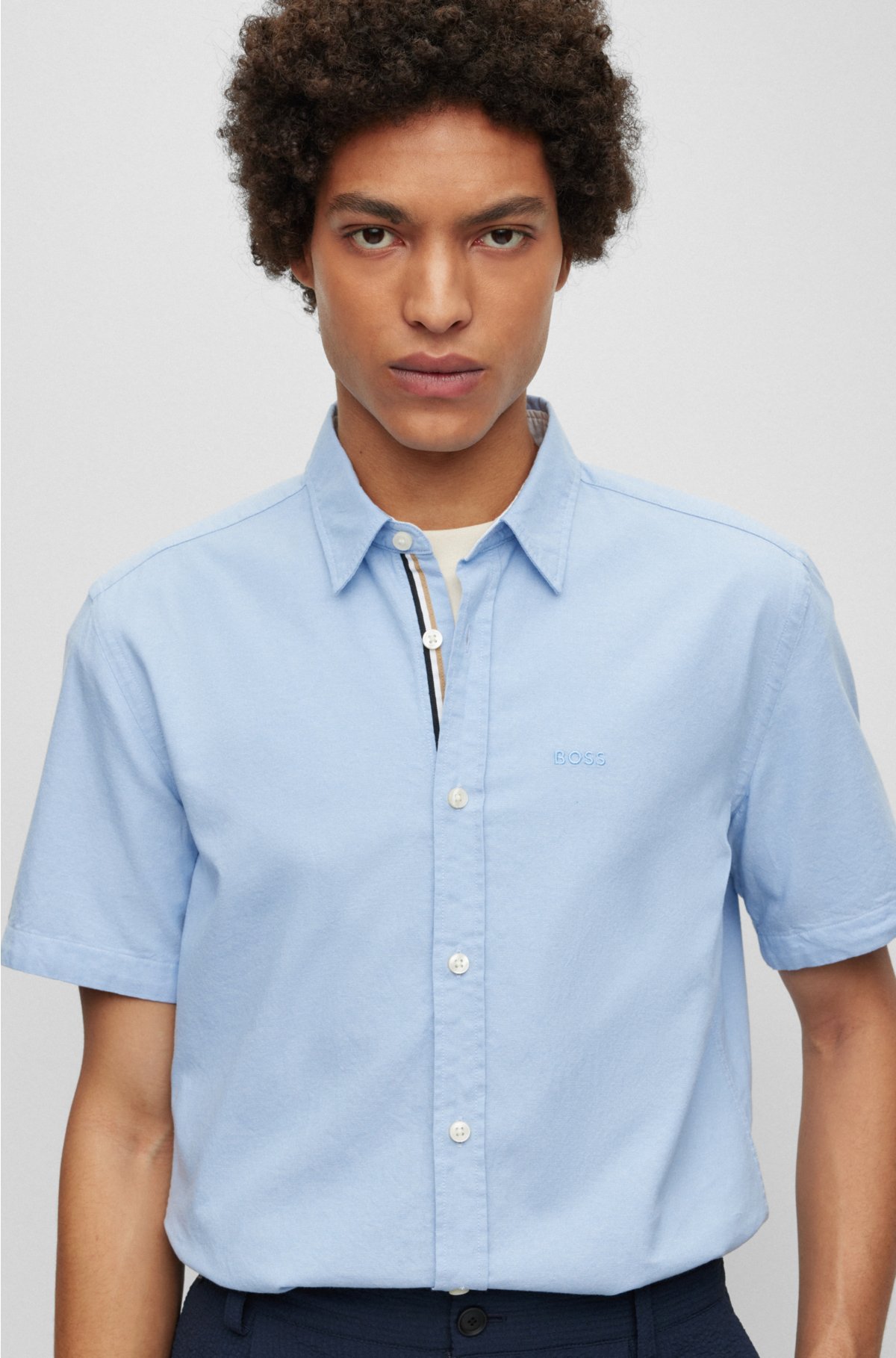 BOSS Slim-fit shirt in Oxford cotton logo embroidery