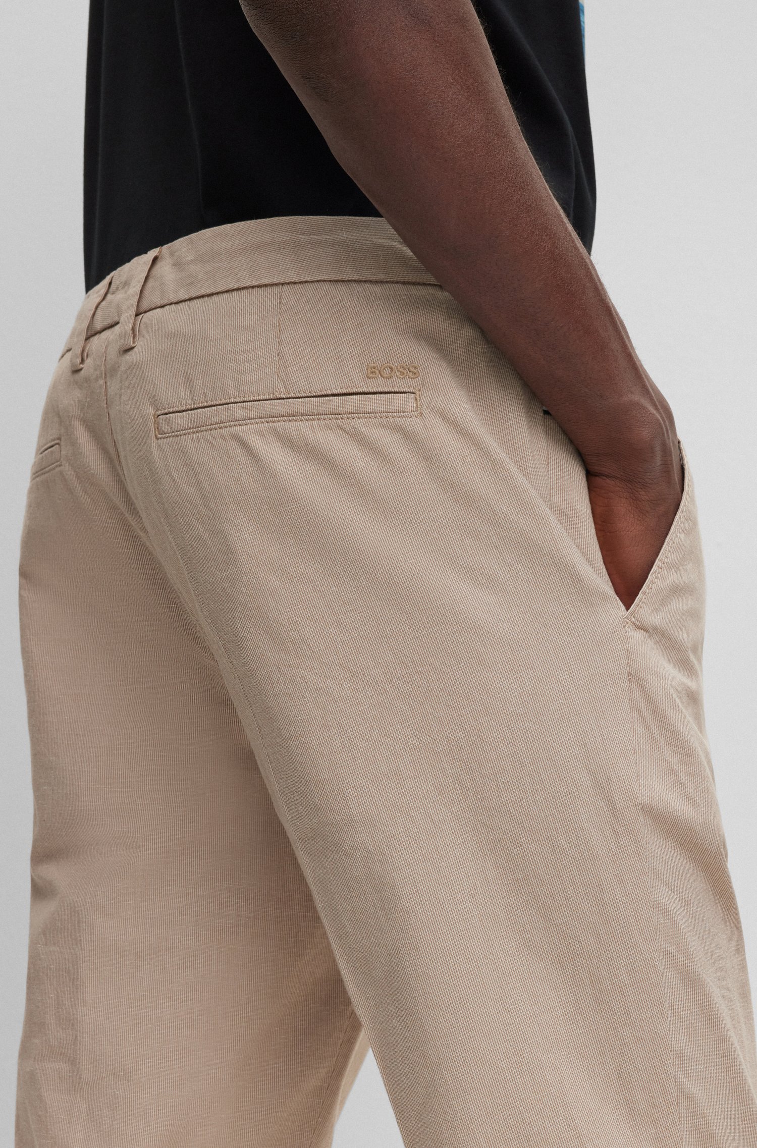 Pantalones slim fit en mezcla de algodón elástico estampado