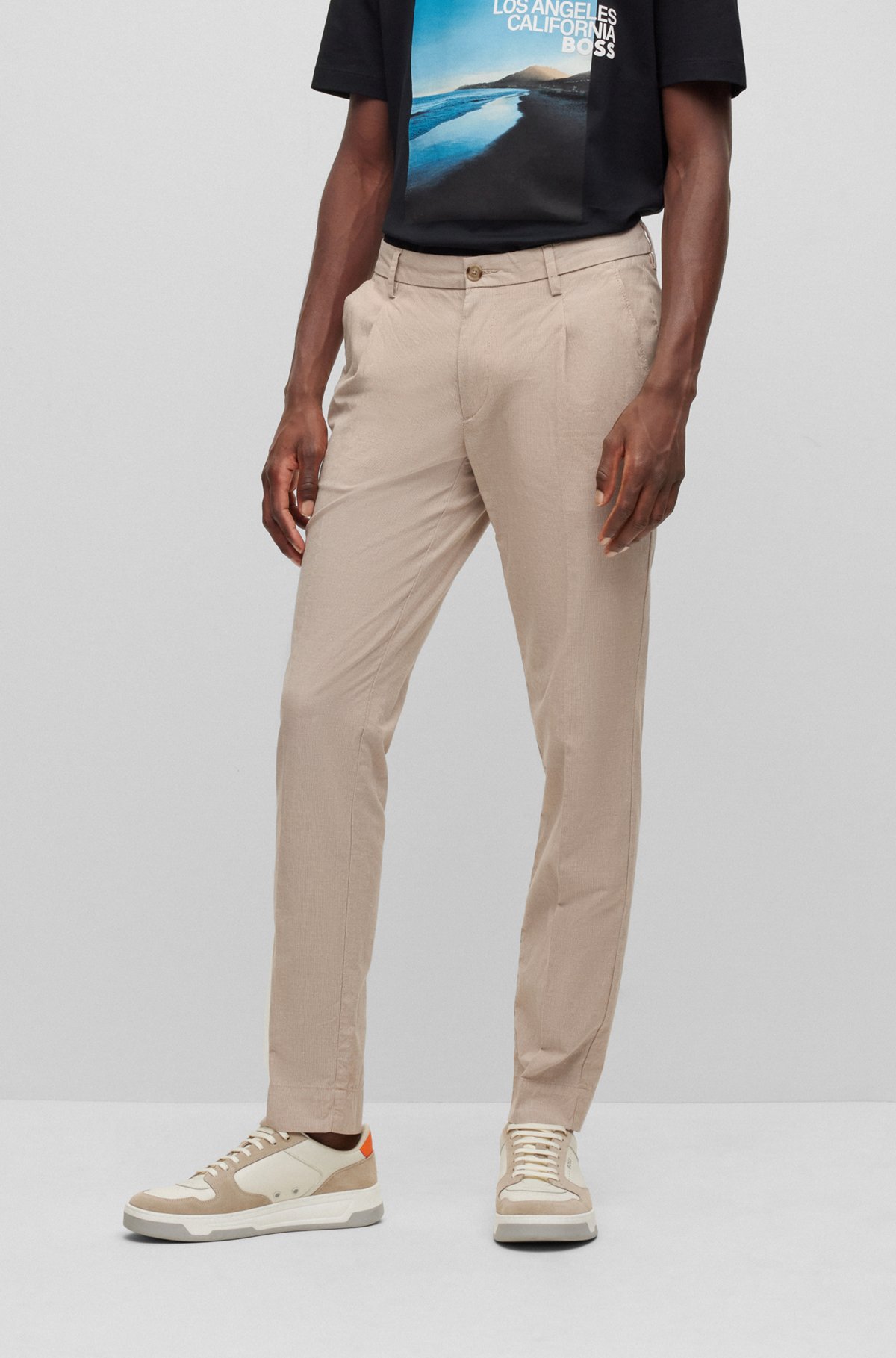 BOSS - Slim-fit trousers in a patterned stretch-cotton blend BOSS - Slim-fit trousers in a patterned stretch-cotton blend