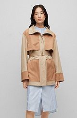 Relaxed-fit coat in stretch-cotton twill, Beige