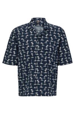 BOSS - Regular-fit shirt in printed cotton muslin